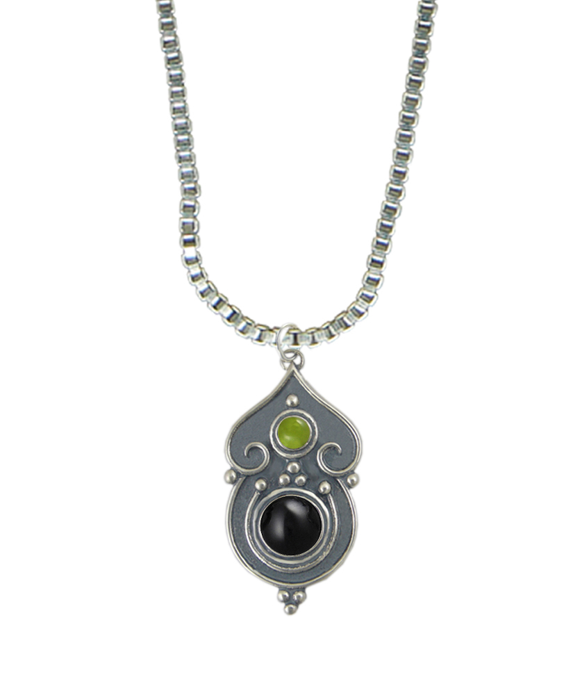 Sterling Silver Necklace Black Onyx And Peridot